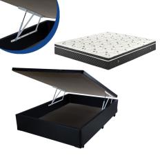 Cama Box Baú Casal Colchão Mola Bonnel + Box Sintético Preto Sp Móveis 59x138x188