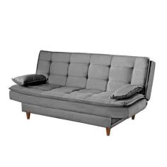 Sofá-Cama Casal 3 Lugares Dinorá Suede Cinza - Luxury Estofados