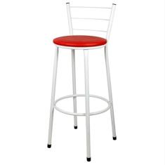 Banqueta Alta Para Cozinha Branca Epoxi Assento Vermelho