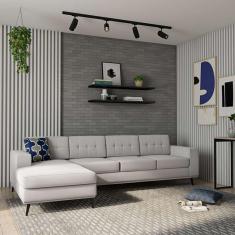 Sofá 4 Lugares Calmness com Chaise Esquerdo Pé Palito Linho Cotton Cru