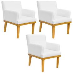 Kit 03 Poltronas Decorativa Para Sala de Estar Base Mel Beatriz W01 Corano Branco - Lyam Decor