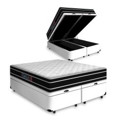 Cama Box Baú Queen + Colchão De Espuma D33 - Castor - Black White Double Face 158x198x69cm