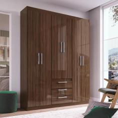 Guarda Roupa Casal 6 Portas 3 Gavetas Basic Decibal Cacau Brilho
