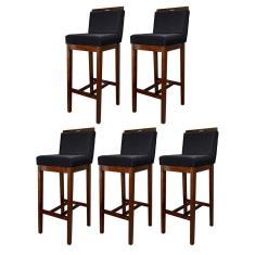 Kit 5 Banquetas Alta para Bancada Gourmet Líbia Madeira Capuccino Suede Preto CCS