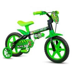 Bicicleta Infantil Aro 12 - Black 12 - Menino - Preta e Verde - Nathor