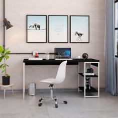 Escrivaninha com Estante Baixa 2 Prateleiras Estilo Industrial 150cm Active Yescasa Preto Ônix/Est.Branca