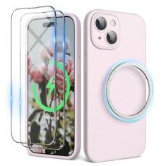 SURPHY Capa projetada para iPhone 15 (6,1 polegadas 2023) com MagSafe, 2 protetores de tela, silicone líquido, proteção para câmera, rosa, unissex