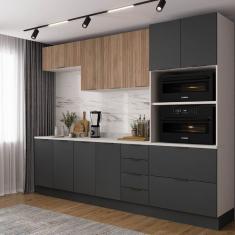 Cozinha Modulada 5 Peças com Tampo com Rodapé Ipanema Cabecasa Madeiramadeira Grafite Trama/ Acácia