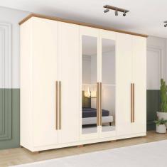 Guarda-Roupa Casal Leblon 6 Portas 6 Gavetas com Espelho Nature/Off White - Henn