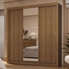 Guarda-roupa Casal 3 Portas Correr Espelho 2 Gavetas Rustic