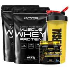 Kit 2x Whey Muscle Whey 900g - XPRO + Pré-treino Gladiator 150g -Preto