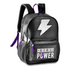 Mochila Girl Power Preta Com Paetê Juvenil - Clio
