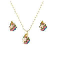 Conjunto Kit Infantil Brinco/Pingente Unicornio Banhado - Jhulias Joia