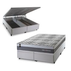 Conjunto Box Baú Branco Sheffield Cinza 193x203x72 c/ Molas Ensacadas