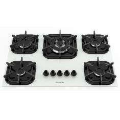 Cooktop Mueller 5 bocas Branco com Queimador Tripla chama e Grade de Ferro Fundido Bivolt