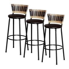 Jogo 3 Banqueta Alta Ratan Hawai Preta Cappuccino Premium