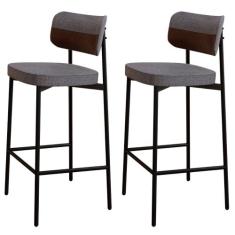 Kit 02 Banquetas Alta Bar Cozinha Sala De Jantar Aço Preto Kaira C01 L