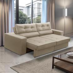 Sofá Retrátil e Reclinável 2 lugares 1,90m com Molas Mirela Suede Bege Adonai Estofados
