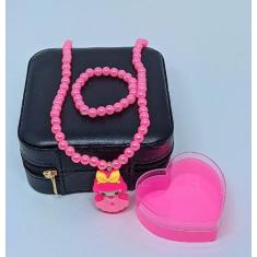 Kit Infantil Colar e Pulseira Miçangas com Pingente Urso Florzinha Ted