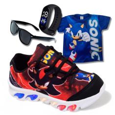 Kit Tênis De Led Infantil Menino Masculino Sonic Shadow+ Camisa + Relógio + Óculos-Masculino