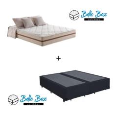 Cama Box King Tecido Sintético Preto com Colchão Pillow Angel - Bello Box - Molas Ensacadas 62x193x203