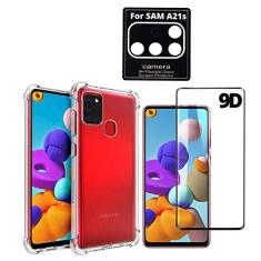 Kit Proteção 3x1 Capa e Película 9d Compatível Samsung Galaxy A21s (Capinha Anti Impacto + Película 9D + Película Câmera)