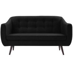 Sofá 2 Lugares Retrô Mimo Botonê Daf Móveis 135 Cm Madeira Eucalipto Linho Preto Base Madeira Tauari