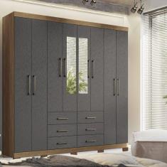 Guarda-roupa Casal 8 Portas 6 Gavetas Liverpool com Espelhos e Pés Jatobá/Grafite