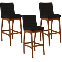 Kit 03 Banquetas Altas Mila Suede Preto