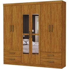 Guarda Roupa Hercules com 6 Portas 4 Gavetas e Espelho Cor Cinamomo