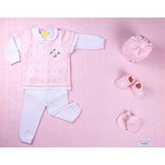 Conjunto Saida Maternidade Recem Nascido 7 Peças Sanches Cor:Rosa com Branco;Tamanho:RN