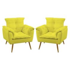 Kit 2 Poltronas Decorativas Opala Suede Amarelo Aradecor