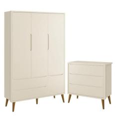 Jogo de Quarto Infantil Theo Retrô Guarda Roupa 3 Portas e Cômoda com 