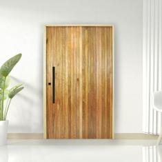 Porta Pivotante Ripada Cedro Batente 14 Puxador Barra Chata 110 X 210 Esquerdo Natural