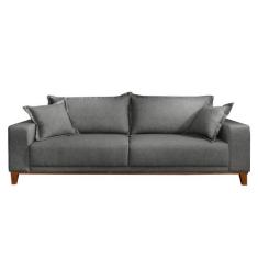 Sofá Fixo Argos 3 Lugares Luxo 2,20 M Castellar Móbile, Linho cinza