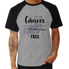 Camiseta Raglan Sou de Câncer - Foca na Moda, Cinza, Preto, G