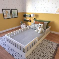 Cama Infantil Montessoriana Solteiro Sol Yescasa Branco/Cinza Cristal