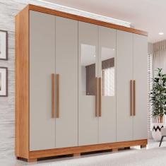 Guarda-roupa Casal com Espelho 6 Portas 2 Gavetas França Cinamomo/Off-White