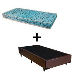 Cama Box Solteiro 88 Tecido Sintético Marrom Com Colchão Natal Bello Box - 100% Espuma - D23 Azul 54x88x188