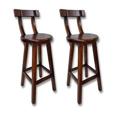 Conjunto 2 Bancos Altos Girafa Com Encosto Em Madeira De Lei Maciça Imbuia