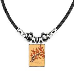 DIYthinker Colar com pingente de corda de couro com pingente de flor vermelha da cultura japonesa