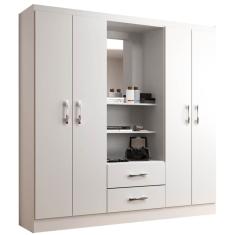 Guarda Roupa Capelinha Evidencia Solteiro com Espelho 4 Portas 2 Gavetas Cor Branco