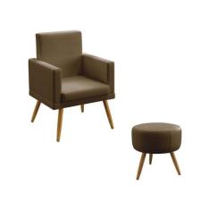 Kit Poltrona Vega Com Rodapé e Puff Solar Sued Capuccino Aradecor