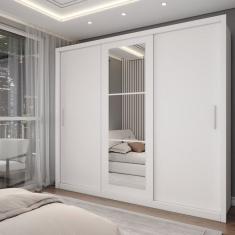 Guarda-Roupa Casal Catarina 3 Portas de Correr 4 Gavetas com Espelhos Branco - Panorama Móveis