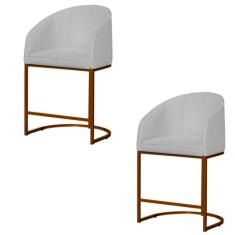 Kit 2 Banco Banqueta Poltrona Mia Base de Metal Bronze Suede - Fina Mo