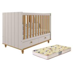 Berço Americano Candy com 2 Gavetas e Colchão Supreme - Permóbili Baby Off White/Nature