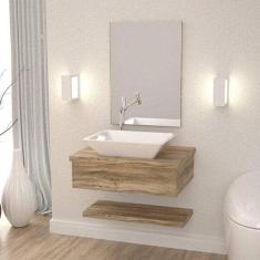 Bancada para Banheiro Cuba RT45 com Prateleira 605w Metrópole Compace Carvalho