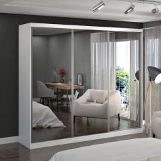 Guarda-Roupa Casal com Espelho 3 Portas de Correr 2 Gavetas MDFmm7318E3 Espresso Móveis Branco