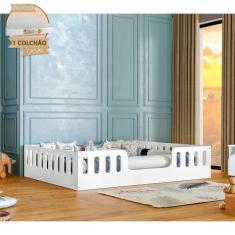 Cama Casal com Colchão D28 Design Montessoriana Helo - Branco - BABY M