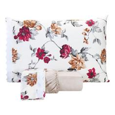 Jogo De Lençol Estampado Casal Padrão 03 Peças Flores Palha MICROPERCA